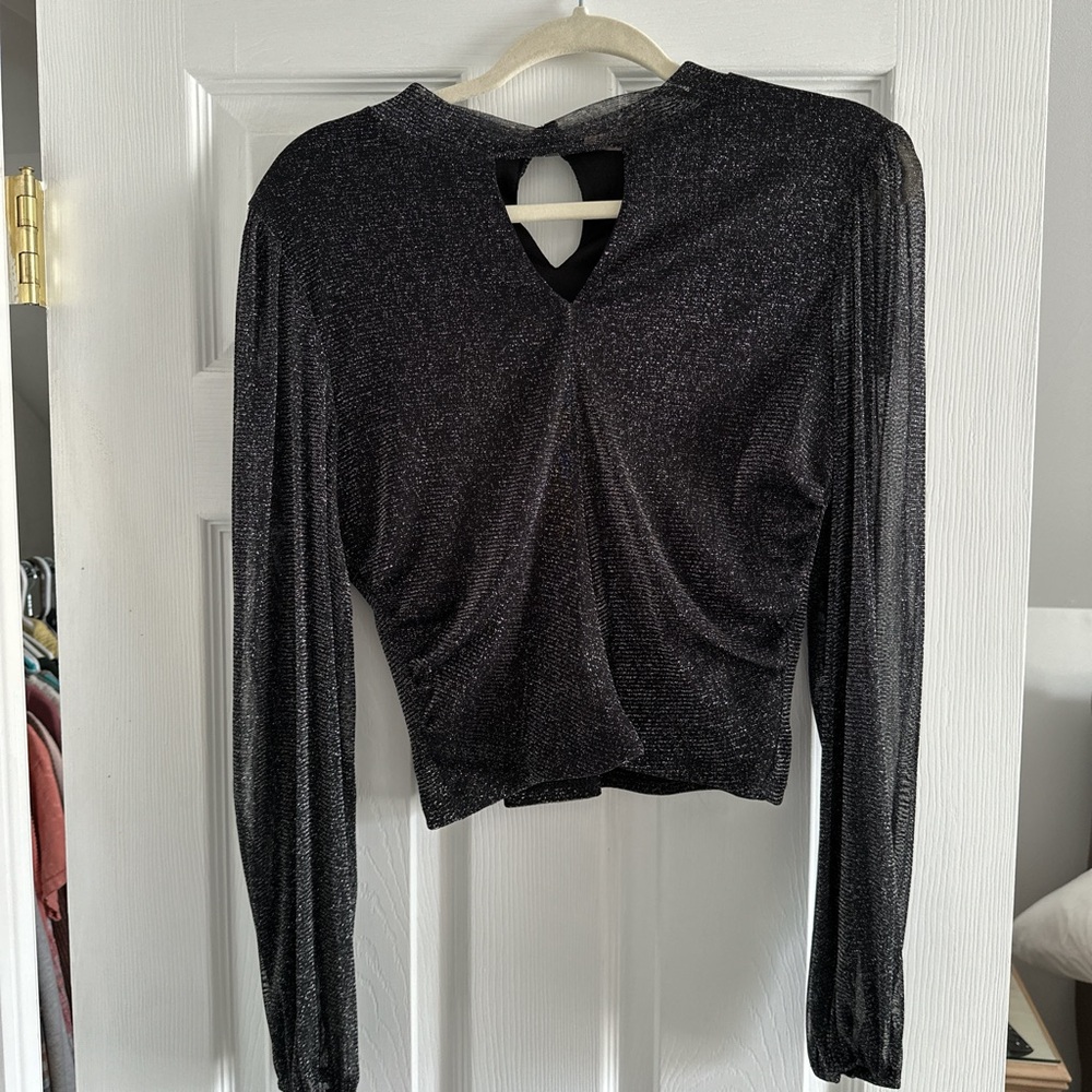 Cropped black long sleeve sparkly top